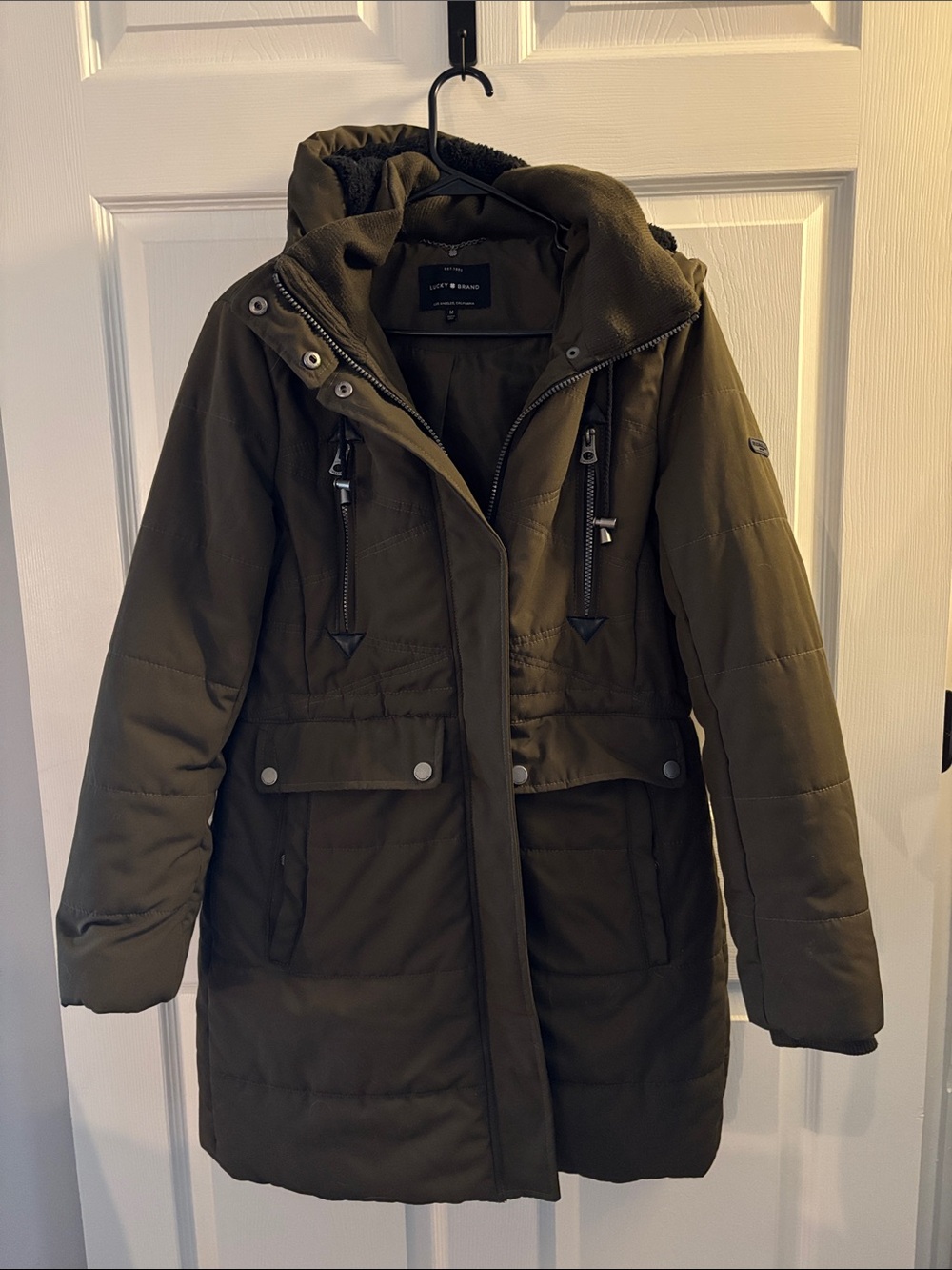 Lucky Brand Olive Hooded Quilted Puffer Coat